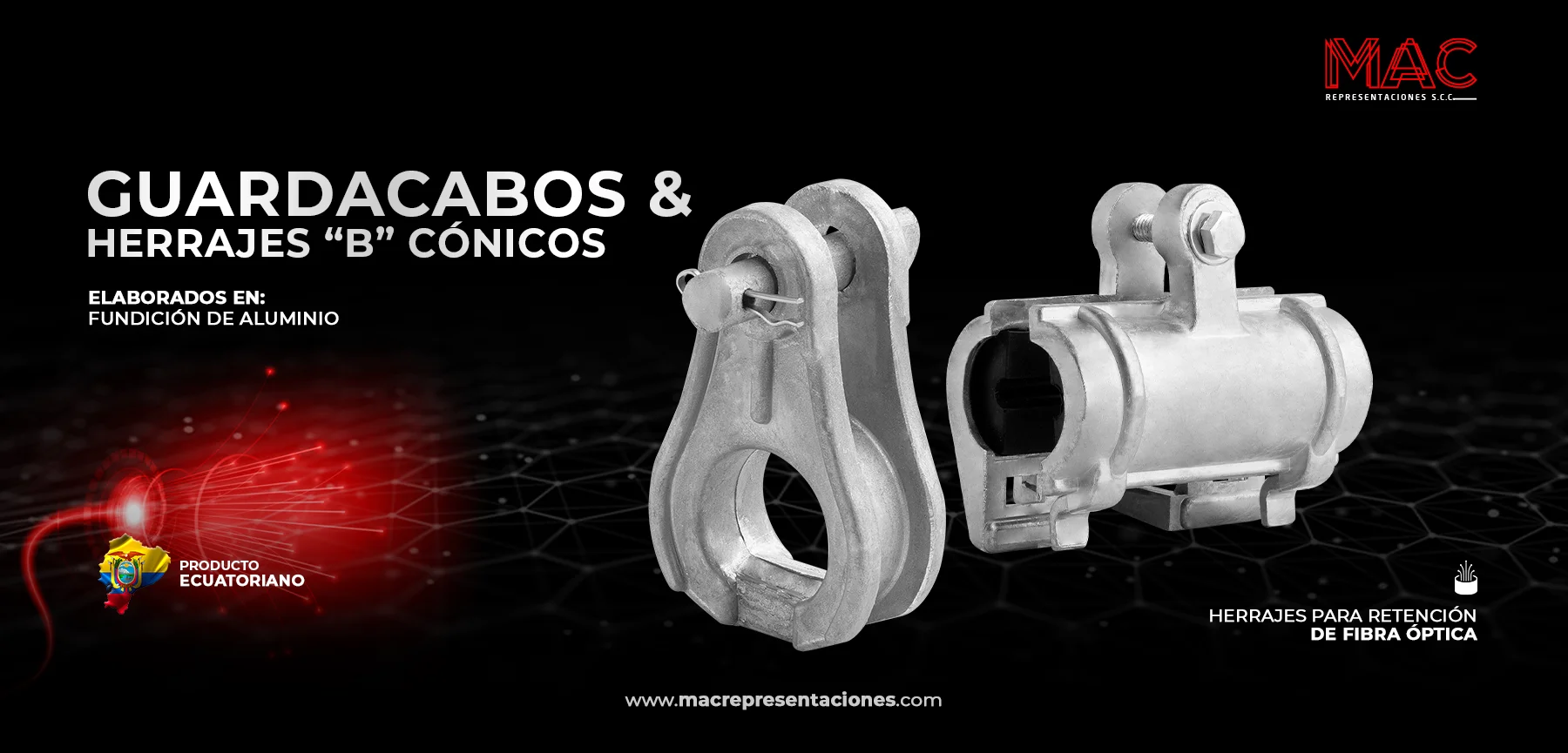 guardacabos y herraje tipo b cónico para fibra óptica